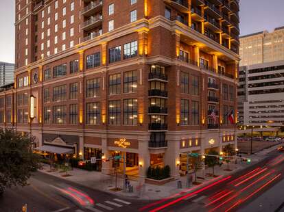 The brick exterior of Hotel ZaZa in Downtown Austin. 