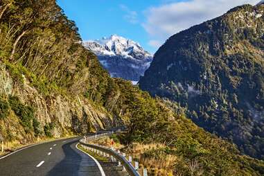 Fiordland National Park road through mountains