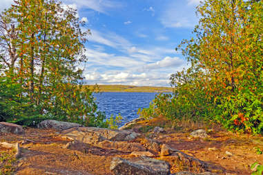 view from campsite on gabamichigami lake