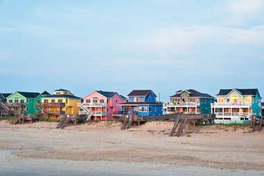 colored row of beach houses in nags head, NC