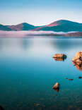 large rocks in milarrochy bay, loch lomond, scotland